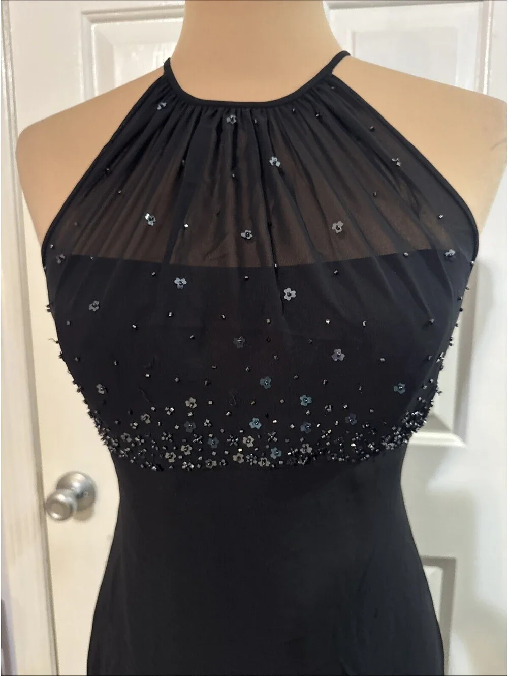 Michael Angelo Black Halter Gown Beaded Waist Formal Evening Dress size 2